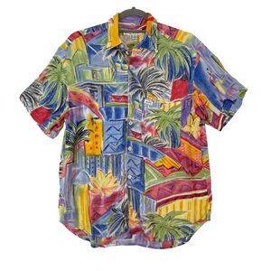 Guess Georges Marciano Button Down Shirt Men's M Colorful Tropical Short Sleeve